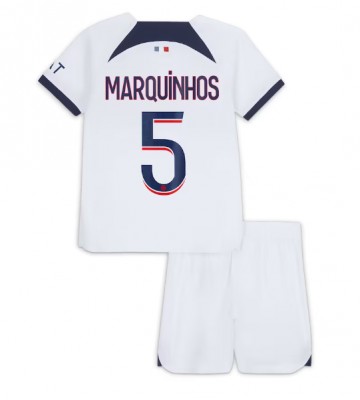 Paris Saint-Germain Marquinhos #5 Koszulka Wyjazdowych Dziecięca 2023-24 Krótki Rękaw (+ Krótkie spodenki)